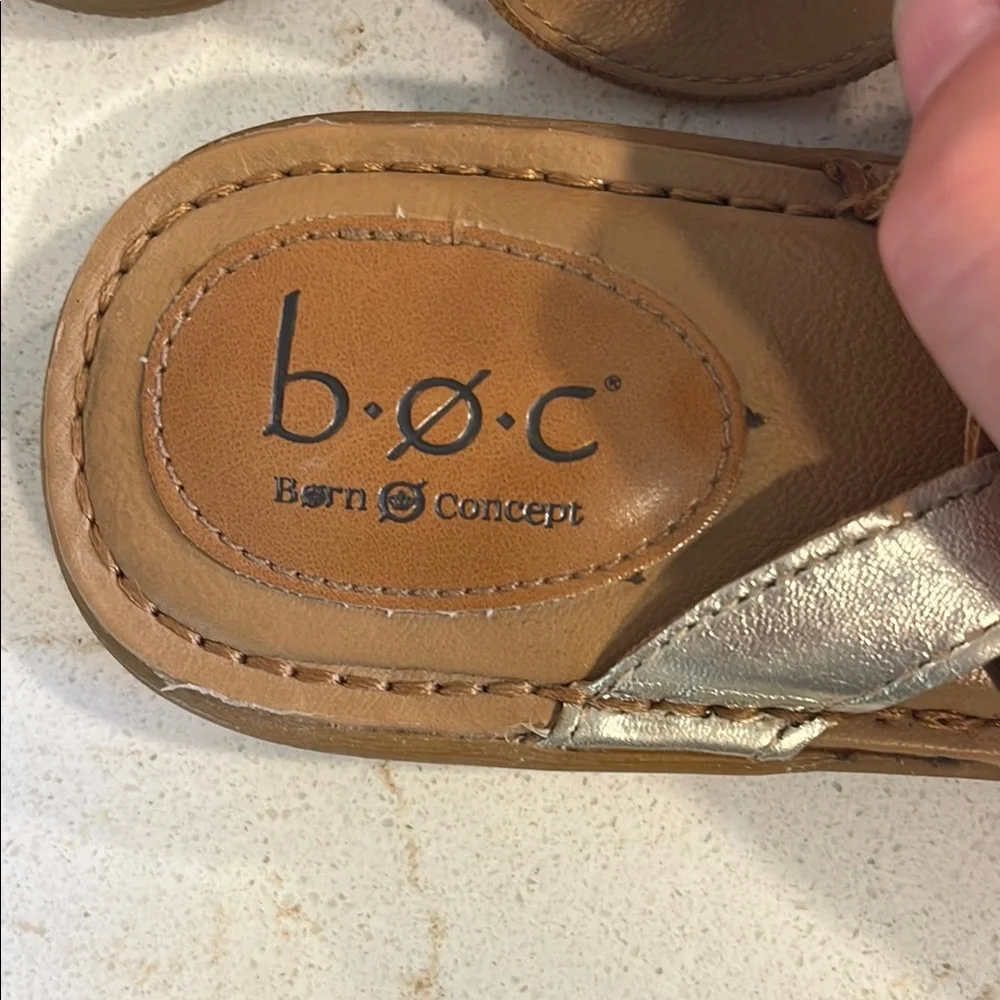 b.o.c. Tan and Silver Sandals with Contoured Footbed